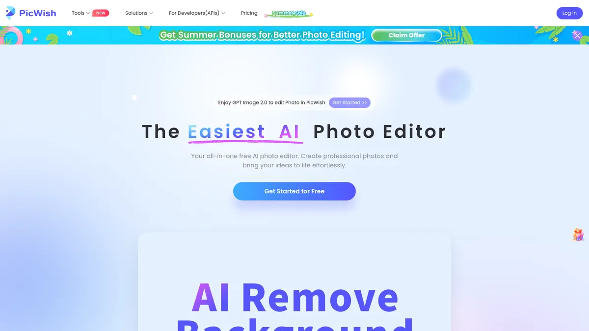 PicWish interface screenshot — AI-Powered Photo Editor & Background Remover