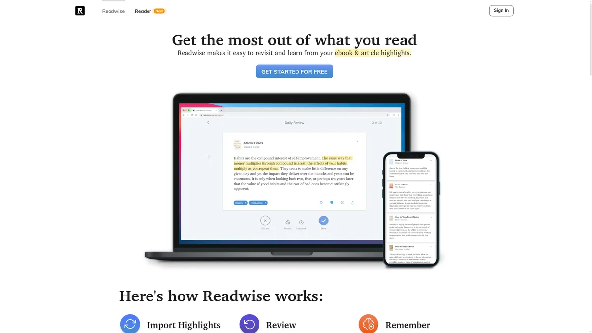 Readwise interface screenshot — Never forget a good idea from your reading