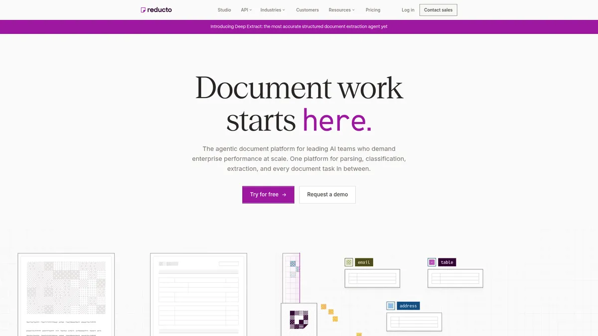 Reducto interface screenshot — Deep document extraction with near-human accuracy