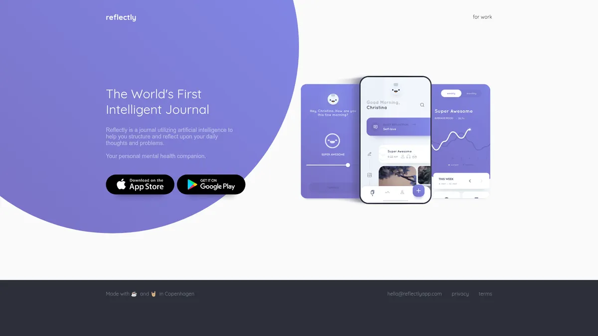 Reflectly interface screenshot — Your AI companion for mindful journaling