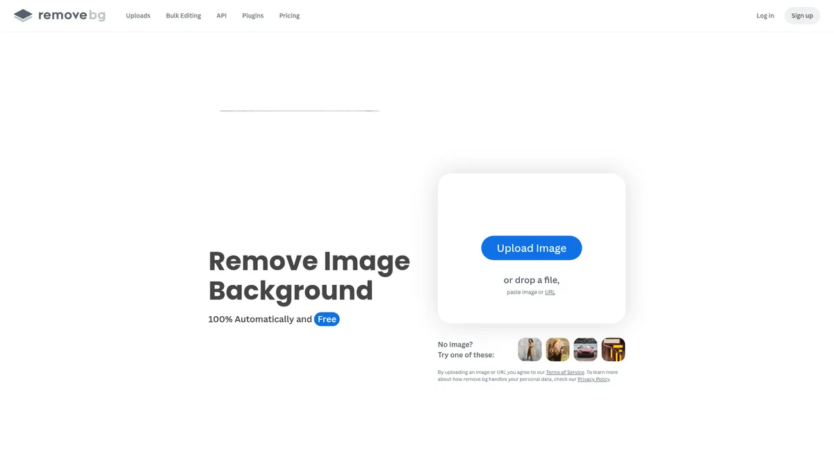 Remove.bg interface screenshot — The world's fastest AI background remover
