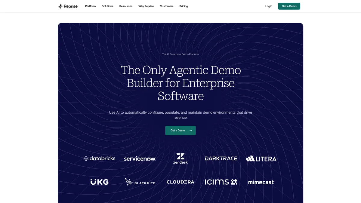 Reprise interface screenshot — AI-powered demo platform for enterprise software teams