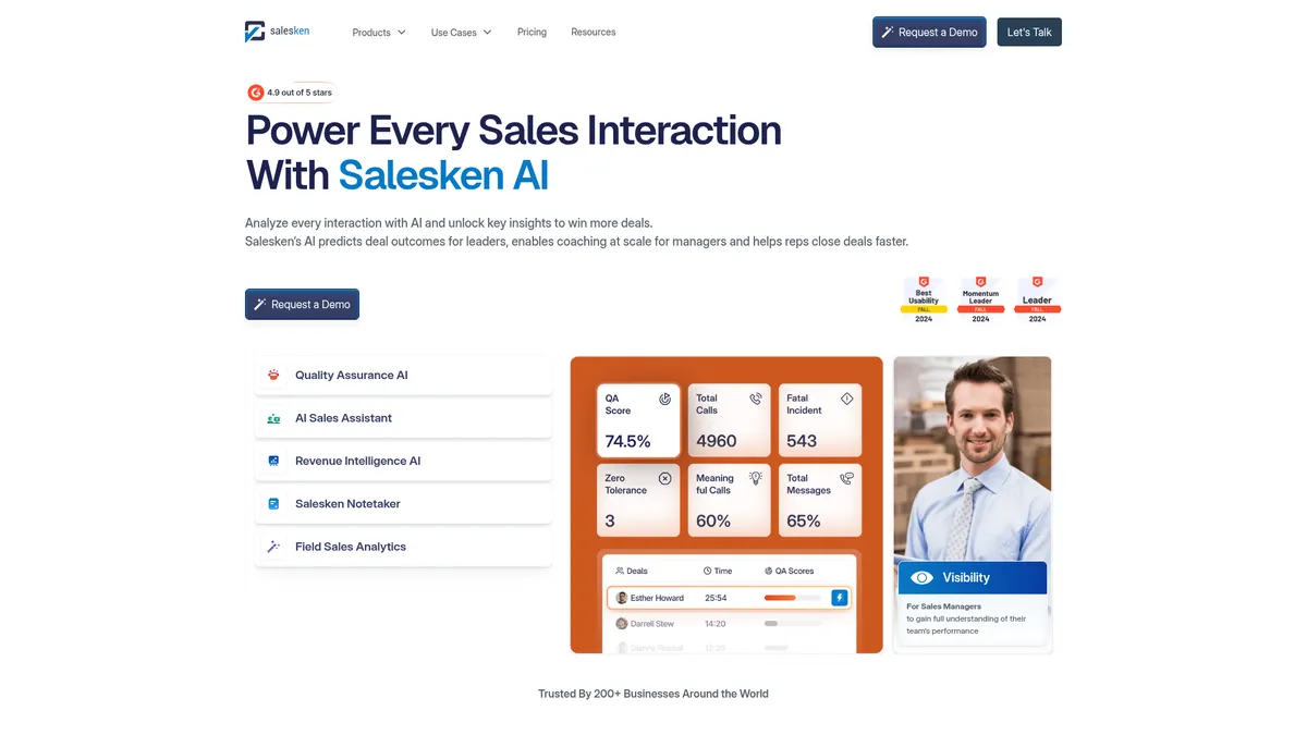Salesken interface screenshot — AI-Powered Sales Intelligence & Real-Time Coaching Platform