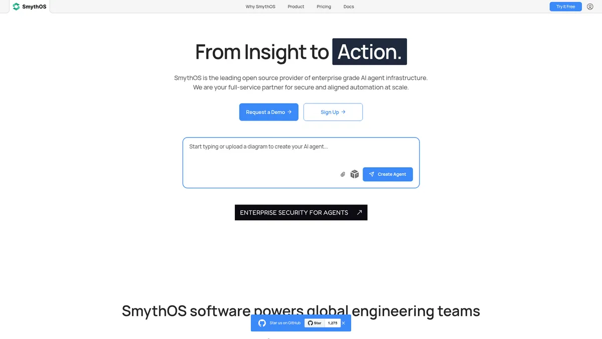 SmythOS interface screenshot — Open-source OS for building and deploying AI agents at scale