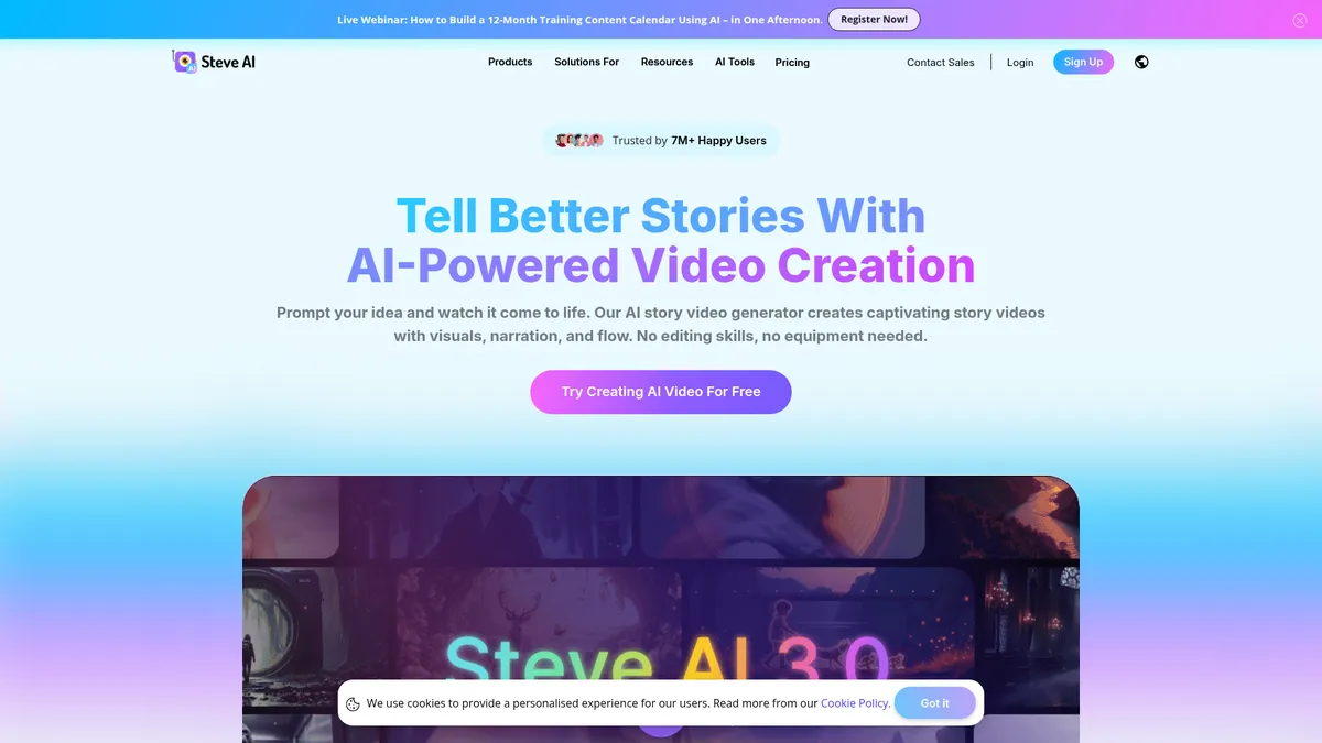 Steve AI interface screenshot — AI video creation platform for stunning content in minutes