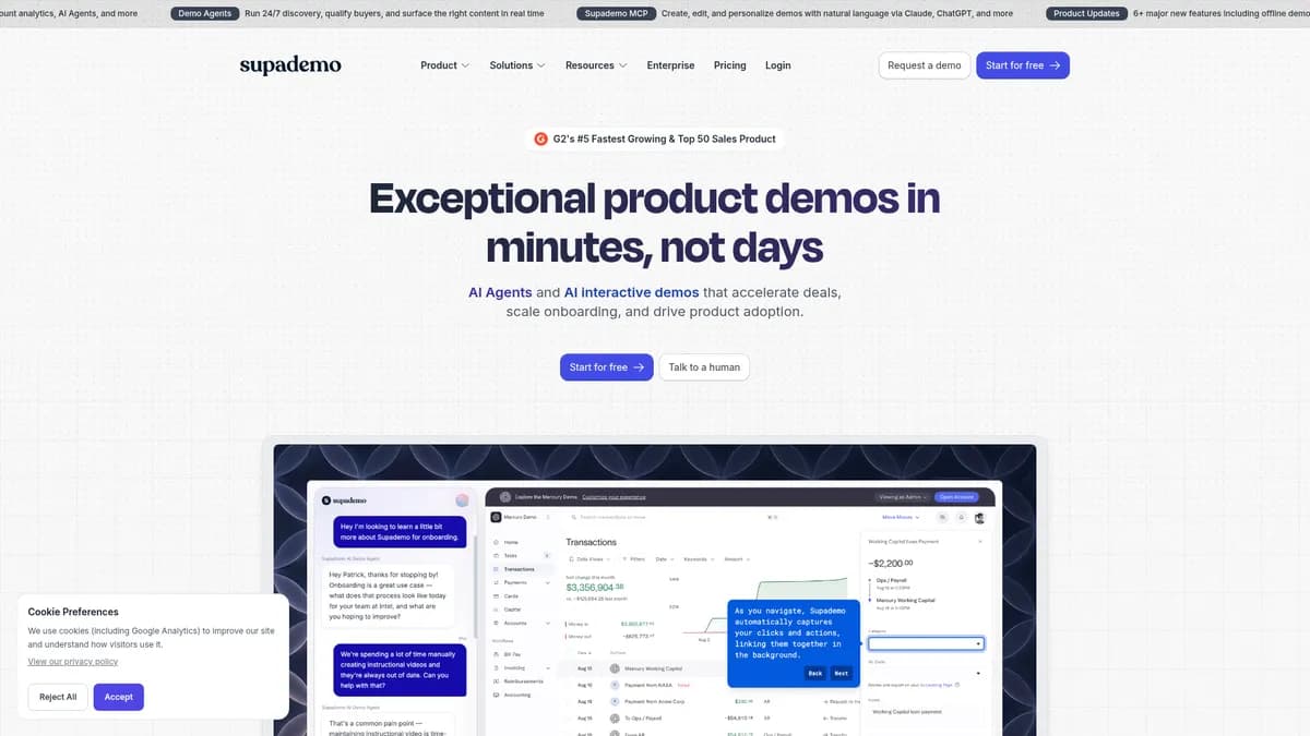 Supademo interface screenshot — AI-powered interactive demos that close deals faster