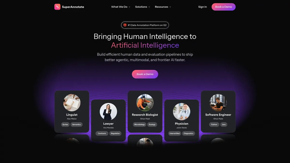 SuperAnnotate interface screenshot — AI data platform for multimodal annotation & RLHF