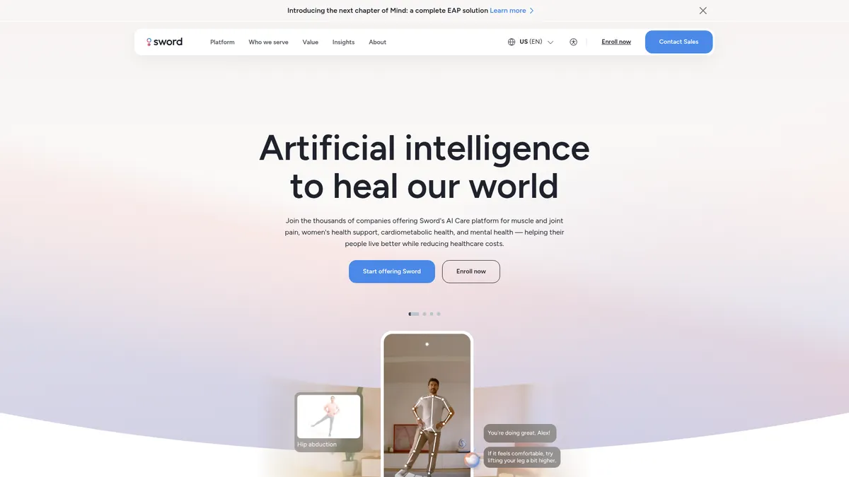 Sword Health interface screenshot — AI-powered physical therapy & holistic health platform
