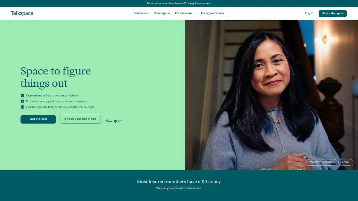 Talkspace interface screenshot — Online therapy & psychiatry, on your terms