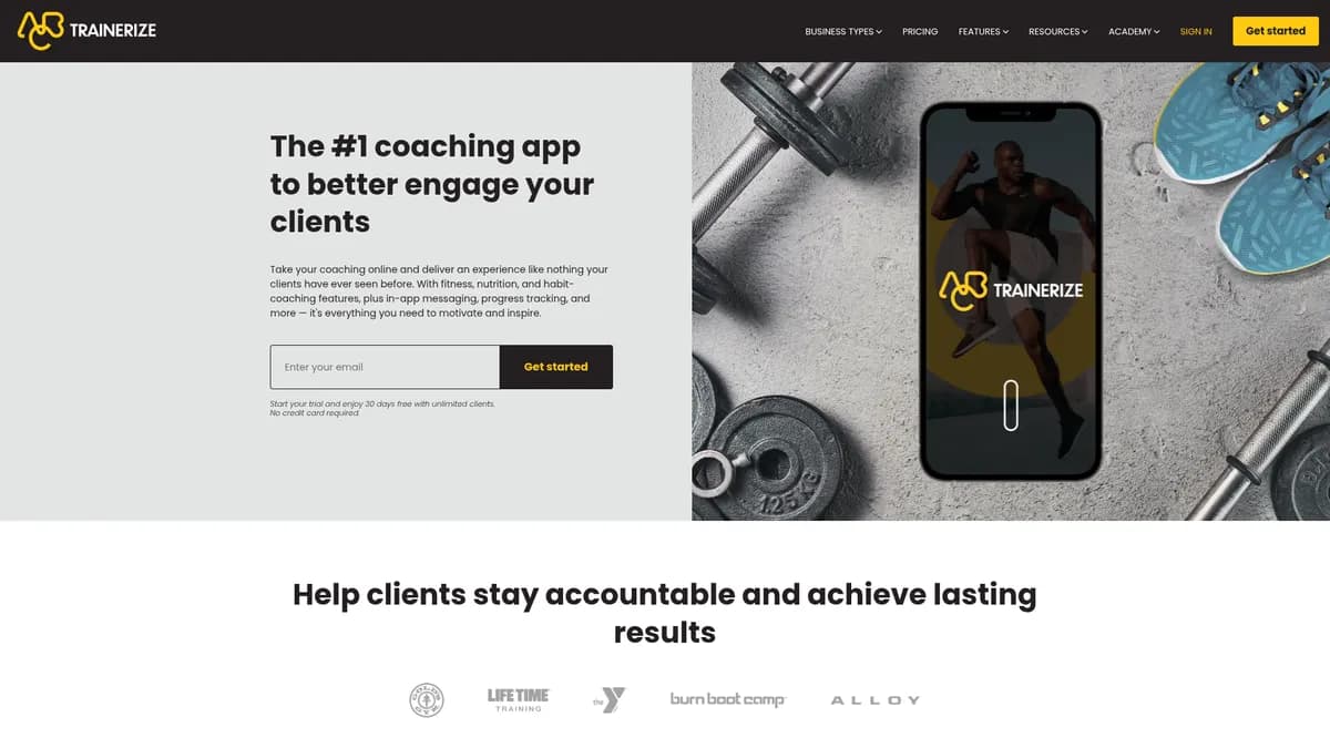 Trainerize interface screenshot — Online coaching platform for fitness pros and studios