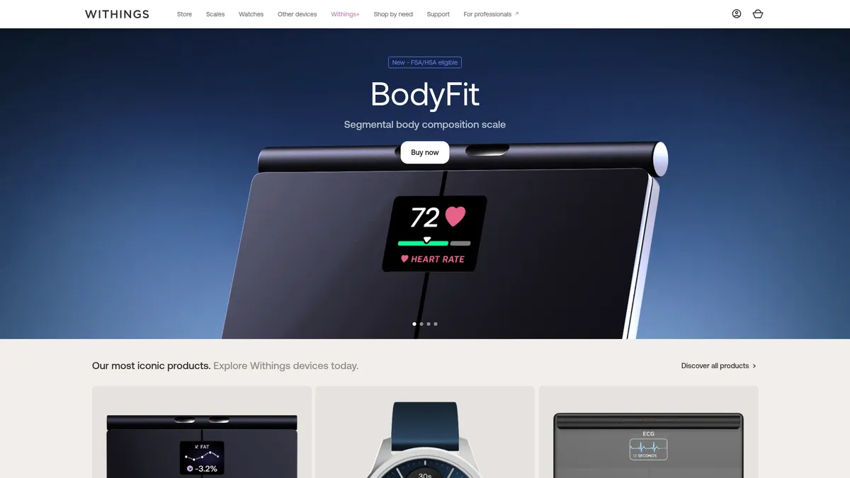 Withings interface screenshot — Your complete connected health ecosystem